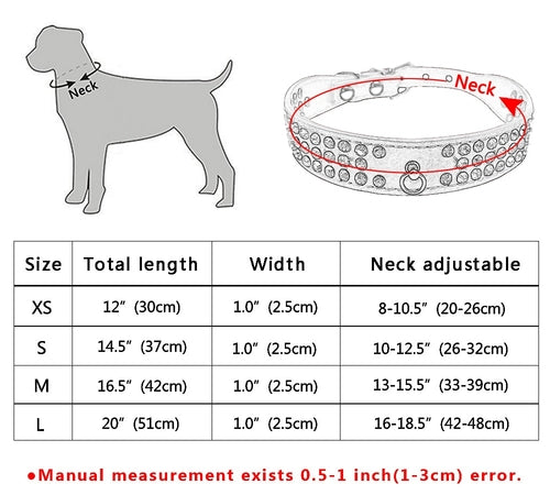 Rhinestone Dog Collar 3 Rows Suede Leather HappyPattes