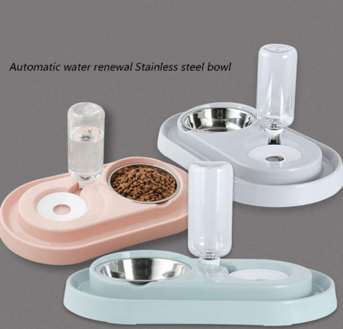 Gamelles pour animaux en acier inoxydable avec bouteille d'eau automatique HappyPattes