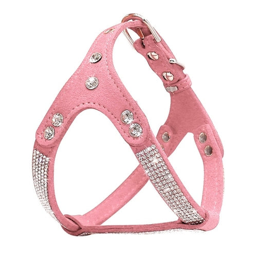 Soft Suede Leather Puppy Dog Harness Rhinestone HappyPattes