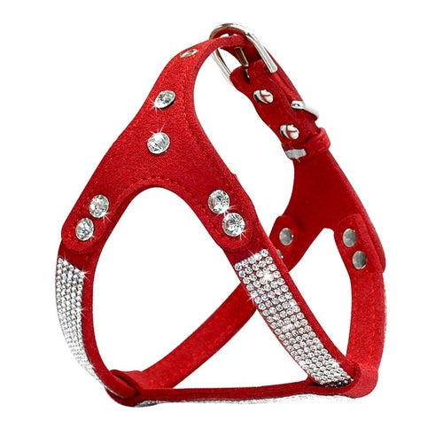 Soft Suede Leather Puppy Dog Harness Rhinestone HappyPattes