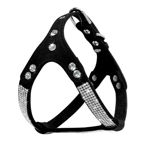 Soft Suede Leather Puppy Dog Harness Rhinestone HappyPattes