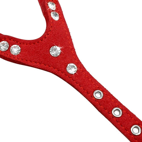 Soft Suede Leather Puppy Dog Harness Rhinestone HappyPattes